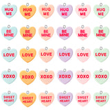 PANTIDE 60Pcs Valentine's Day Conversation Heart Candy Charms Colorful Resin Heart Shaped Pendant Jewelry Making Necklace Bracelet Earring DIY Art Craft Accessories for Valentines Day Anniversary