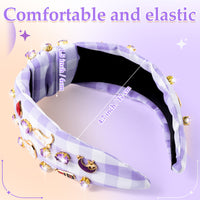 PANTIDE Music Jeweled Knotted Headband - Singer Fans Gift Guitar Red Lip Rhinestone Crystal Embellished Headband Wide Top Knot Hair Accessories Birthday Christmas Gift for Women Girl (Purple Plaid)