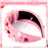 PANTIDE Heart Jeweled Knotted Headband - Valentine's Day Heart Rhinestone CrystalEmbellished Headband Wide Top Knot Fashion Hairband Accessories Christmas Birthday Gift for Women Girls (Pink)