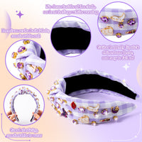 PANTIDE Music Jeweled Knotted Headband - Singer Fans Gift Guitar Red Lip Rhinestone Crystal Embellished Headband Wide Top Knot Hair Accessories Birthday Christmas Gift for Women Girl (Purple Plaid)