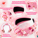 PANTIDE Heart Jeweled Knotted Headband - Valentine's Day Heart Rhinestone CrystalEmbellished Headband Wide Top Knot Fashion Hairband Accessories Christmas Birthday Gift for Women Girls (Pink)