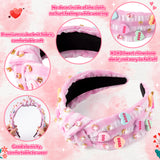 PANTIDE Conversation Heart Jeweled Knotted Headband - Valentine's Day XOXO Love Candy Rhinestone Embellished Headband Wide Top Knot Fashion Hairband Christmas Birthday Gift for Women Girl (Pink Plaid)