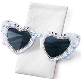 PANTIDE Bride To Be Sunglasses - Rhinestone Crystal Pearl Heart Shaped Sunglasses, Bachelorette Bridal Shower Wedding Engagement Party Glasses Accessories, Jewelry Gift for Bridesmaid Women (White)