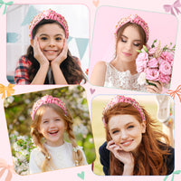 PANTIDE Coquette Pink Bow Jeweled Knotted Headband - Rhinestone Crystal Pearl Embellished Preppy Trendy Headband Wide Top Knot Non Slip Fashion Hairband Accessories Birthday Gift for Women Girl (Pink)