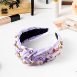 PANTIDE Music Jeweled Knotted Headband - Singer Fans Gift Guitar Red Lip Rhinestone Crystal Embellished Headband Wide Top Knot Hair Accessories Birthday Christmas Gift for Women Girl (Purple Plaid)