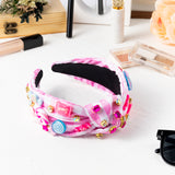 PANTIDE Candy Jeweled Knotted Headband - Sugar Lollipop Rhinestone Crystal Embellished Preppy Headband Wide Top Knot Fashion Hairband Hair Accessories Birthday Gift for Women Girls (Pink Plaid)