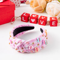 PANTIDE Conversation Heart Jeweled Knotted Headband - Valentine's Day XOXO Love Candy Rhinestone Embellished Headband Wide Top Knot Fashion Hairband Christmas Birthday Gift for Women Girl (Pink Plaid)