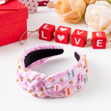 PANTIDE Conversation Heart Jeweled Knotted Headband - Valentine's Day XOXO Love Candy Rhinestone Embellished Headband Wide Top Knot Fashion Hairband Christmas Birthday Gift for Women Girl (Pink Plaid)