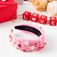 PANTIDE Heart Jeweled Knotted Headband - Valentine's Day Heart Rhinestone CrystalEmbellished Headband Wide Top Knot Fashion Hairband Accessories Christmas Birthday Gift for Women Girls (Pink)