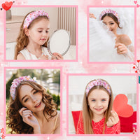PANTIDE Conversation Heart Jeweled Knotted Headband - Valentine's Day XOXO Love Candy Rhinestone Embellished Headband Wide Top Knot Fashion Hairband Christmas Birthday Gift for Women Girl (Pink Plaid)