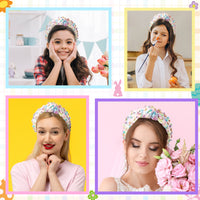 PANTIDE Easter Jeweled Knotted Headband - Colorful Pearl Rhinestone Beads Embellished Headband Non Slip Wide Top Knot Costume Hairband Hair Accessories Spring Birthday Gift for Women Girls (Plaid)