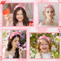 PANTIDE Heart Jeweled Knotted Headband - Valentine's Day Heart Rhinestone CrystalEmbellished Headband Wide Top Knot Fashion Hairband Accessories Christmas Birthday Gift for Women Girls (Pink)