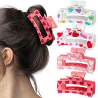 PANTIDE Valentine's Day Hair Claw Clips for Women Girls - Conversation Love Heart Rectangle Nonslip Banana Hair Clips, Thin Thick Short Long Curly Hair Accessories, Valentines Day Birthday Gift