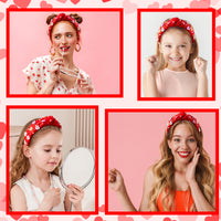 PANTIDE Conversation Heart Jeweled Knotted Headband - Valentine's Day XOXO Love Candy Rhinestone Pearl Embellished Headband Wide Top Knot Fashion Hairband Christmas Birthday Gift for Women Girl (Red)