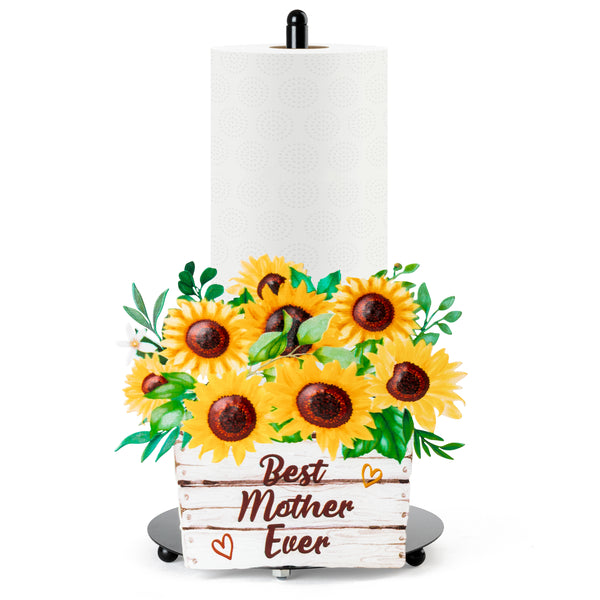 PANTIDE Mother’s Day Gifts Sunflower Paper Towel Holder Gifts for Mom - Best Mother Ever Standing Paper Towel Roll Holder Kitchen Decor Supplies Home Decoration Birthday Presents from Daughter Son