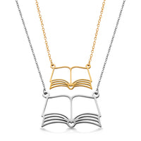 PANTIDE 2Pcs Book Lovers Necklace For Women - Open Book Matching Pendant Necklace, Bookworm Librarian Reading Book Club Teacher Student Gifts, Stainless Steel Jewelry Christmas Birthday Gift