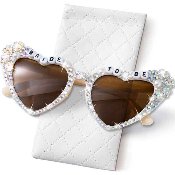 PANTIDE Bride To Be Sunglasses - Rhinestone Pearl Heart Shaped Sunglasses, Bachelorette Bridal Shower Wedding Engagement Party Favors Glasses Accessories, Jewelry Gift for Bridesmaid Women (Brown)