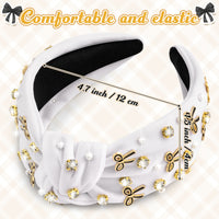 PANTIDE Coquette Black Bow Jeweled Knotted Headband - Rhinestone Crystal Embellished Preppy Trendy Headband Wide Top Knot Non Slip Fashion Hairband Accessories Birthday Gift for Women Girl (White)