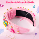 PANTIDE Candy Jeweled Knotted Headband - Rainbow Lollipop Rhinestone Crystal Embellished Preppy Headband Non Slip Wide Top Knot Fashion Hairband Hair Accessories Birthday Gift for Women Girls (Pink)