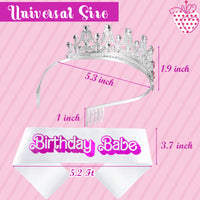 PANTIDE Birthday Babe Sash Crown Set Pink Rhinestone Crystal Tiara with Comb Glitter Princess Queen Headband Hair Accessories Happy Birthday Prom Party Decoration Valentine’s Day Gift for Women Girls