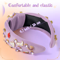 PANTIDE Music Jeweled Knotted Headband - Singer Fans Gift Guitar Red Lip Rhinestone Crystal Embellished Headband Wide Top Knot Fashion Hairband Birthday Back To School Gift for Women Girls (Purple)