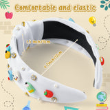 PANTIDE Teacher Jeweled Knotted Headband - Teacher Appreciation Gift Apple Pencil Rhinestone Pearl Embellished Headband Wide Top Knot Hair Accessories Back To School Birthday for Women Girls (White)
