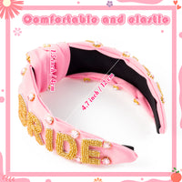 PANTIDE Bride Jeweled Knotted Headband - Rhinestone Crystal Embellished Headband Wide Top Knot Fashion Hairband Hair Accessories Wedding Bridal Shower Bachelorette Party Gift for Women Girls (Pink)
