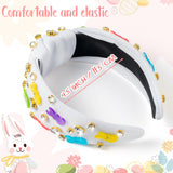 PANTIDE Easter Bunny Jeweled Knotted Headband - Peeps Rabbit Rhinestone Crystal Embellished Headband Wide Top Knot Fashion Hairband Hair Accessories Easter Spring Birthday Gift for Women Girls (White)
