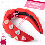 PANTIDE Conversation Heart Knotted Headband Valentine's Day Love Candy Embellished Headband Non Slip Wide Top Knot Fashion Hairband Hair Accessories Christmas Birthday Gift for Women Girls (Red)