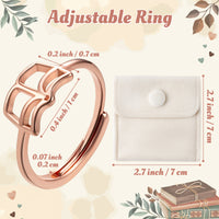 PANTIDE Book Lovers Ring For Women - Open Book Dainty Ring, Bookworm Librarian Reading Book Club Teacher Gifts, Adjustable Thumb Knuckle Stackable Jewelry Christmas Birthday Wedding Gift (Rose Gold)