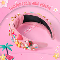 PANTIDE Floral Jeweled Knotted Headband - Rainbow Rhinestone Crystal Embellished Headband Wide Top Knot Fashion Hairband Hair Accessories Summer Birthday Back To School Gift for Women Girls (Pink)