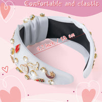 PANTIDE Music Jeweled Knotted Headband - Singer Fans Gift Guitar Red Lip Rhinestone Crystal Embellished Headband Wide Top Knot Fashion Hairband Birthday Back To School Gift for Women Girls (White)