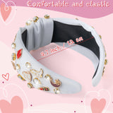 PANTIDE Music Jeweled Knotted Headband - Singer Fans Gift Guitar Red Lip Rhinestone Crystal Embellished Headband Wide Top Knot Fashion Hairband Birthday Back To School Gift for Women Girls (White)