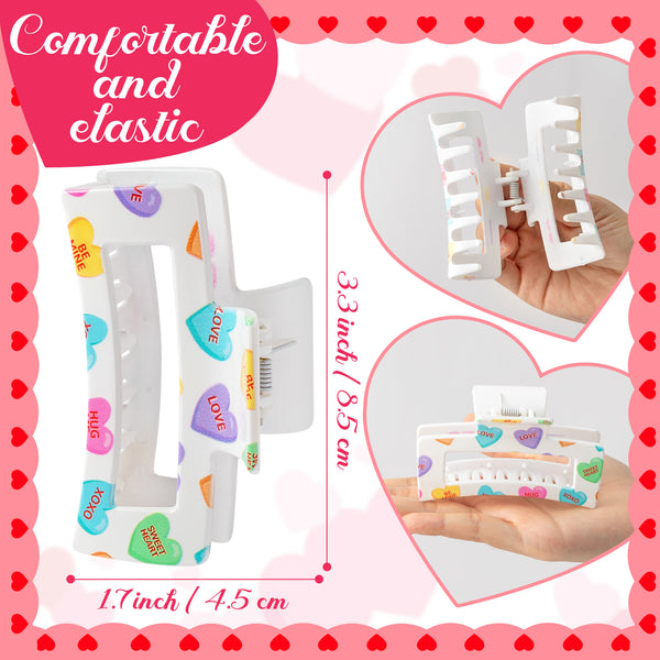 PANTIDE Valentine's Day Hair Claw Clips for Women Girls - Conversation Love Heart Rectangle Nonslip Banana Hair Clips, Thin Thick Short Long Curly Hair Accessories, Valentines Day Birthday Gift