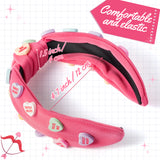 PANTIDE Conversation Heart Knotted Headband Valentine's Day Love Candy Embellished Headband Non Slip Wide Top Knot Fashion Hairband Hair Accessories Christmas Birthday Gift for Women Girls (Hot Pink)