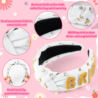 PANTIDE Bride Jeweled Knotted Headband - Rhinestone Crystal Embellished Headband Wide Top Knot Fashion Hairband Hair Accessories Wedding Bridal Shower Bachelorette Party Gift for Women Girls (White)