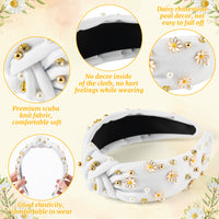 PANTIDE Daisy Jeweled Knotted Headband - Rhinestone Crystal Beads Embellished Headband Wide Top Knot Fashion Hairband Hair Accessories Summer Birthday Holiday Christmas Gift for Women Girls (White)