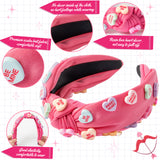 PANTIDE Conversation Heart Knotted Headband Valentine's Day Love Candy Embellished Headband Non Slip Wide Top Knot Fashion Hairband Hair Accessories Christmas Birthday Gift for Women Girls (Hot Pink)