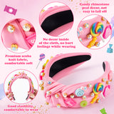 PANTIDE Candy Jeweled Knotted Headband - Rainbow Lollipop Rhinestone Crystal Embellished Preppy Headband Non Slip Wide Top Knot Fashion Hairband Hair Accessories Birthday Gift for Women Girls (Pink)