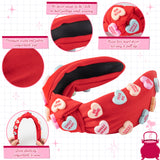 PANTIDE Conversation Heart Knotted Headband Valentine's Day Love Candy Embellished Headband Non Slip Wide Top Knot Fashion Hairband Hair Accessories Christmas Birthday Gift for Women Girls (Red)