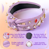 PANTIDE Music Jeweled Knotted Headband - Singer Fans Gift Guitar Red Lip Rhinestone Crystal Embellished Headband Wide Top Knot Fashion Hairband Birthday Back To School Gift for Women Girls (Purple)