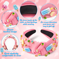 PANTIDE Ice Cream Jeweled Knotted Headband - Lollipop Heart Rhinestone Crystal Embellished Headband Non Slip Wide Top Knot Fashion Hairband Hair Accessories Summer Birthday Gift for Women Girls (Pink)