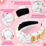 PANTIDE Bride Jeweled Knotted Headband - Rhinestone Crystal Embellished Headband Wide Top Knot Fashion Hairband Hair Accessories Wedding Bridal Shower Bachelorette Party Gift for Women Girls (White)