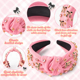 PANTIDE Coquette Black Bow Jeweled Knotted Headband - Rhinestone Crystal Embellished Preppy Trendy Headband Wide Top Knot Non Slip Fashion Hairband Hair Accessories Birthday Gift for Women Girl (Pink)