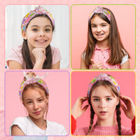 PANTIDE Easter Bunny Jeweled Knotted Headband - Peeps Rabbits Rhinestone Crystal Embellished Headband Wide Top Knot Hairband Hair Accessories Easter Spring Birthday Gift for Women Girls (Pink Plaid)