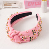 PANTIDE Coquette Black Bow Jeweled Knotted Headband - Rhinestone Crystal Embellished Preppy Trendy Headband Wide Top Knot Non Slip Fashion Hairband Hair Accessories Birthday Gift for Women Girl (Pink)