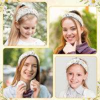 PANTIDE Daisy Jeweled Knotted Headband - Rhinestone Crystal Beads Embellished Headband Wide Top Knot Fashion Hairband Hair Accessories Summer Birthday Holiday Christmas Gift for Women Girls (White)