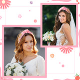PANTIDE Bride Jeweled Knotted Headband - Rhinestone Crystal Embellished Headband Wide Top Knot Fashion Hairband Hair Accessories Wedding Bridal Shower Bachelorette Party Gift for Women Girls (Pink)