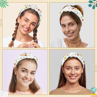 PANTIDE Teacher Jeweled Knotted Headband - Teacher Appreciation Gift Apple Pencil Rhinestone Pearl Embellished Headband Wide Top Knot Hair Accessories Back To School Birthday for Women Girls (White)