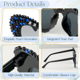 PANTIDE Bride To Be Sunglasses - Rhinestone Pearl Heart Shaped Sunglasses, Bachelorette Bridal Shower Wedding Engagement Party Favors Glasses Accessories, Jewelry Gift for Bridesmaid Women (Black)